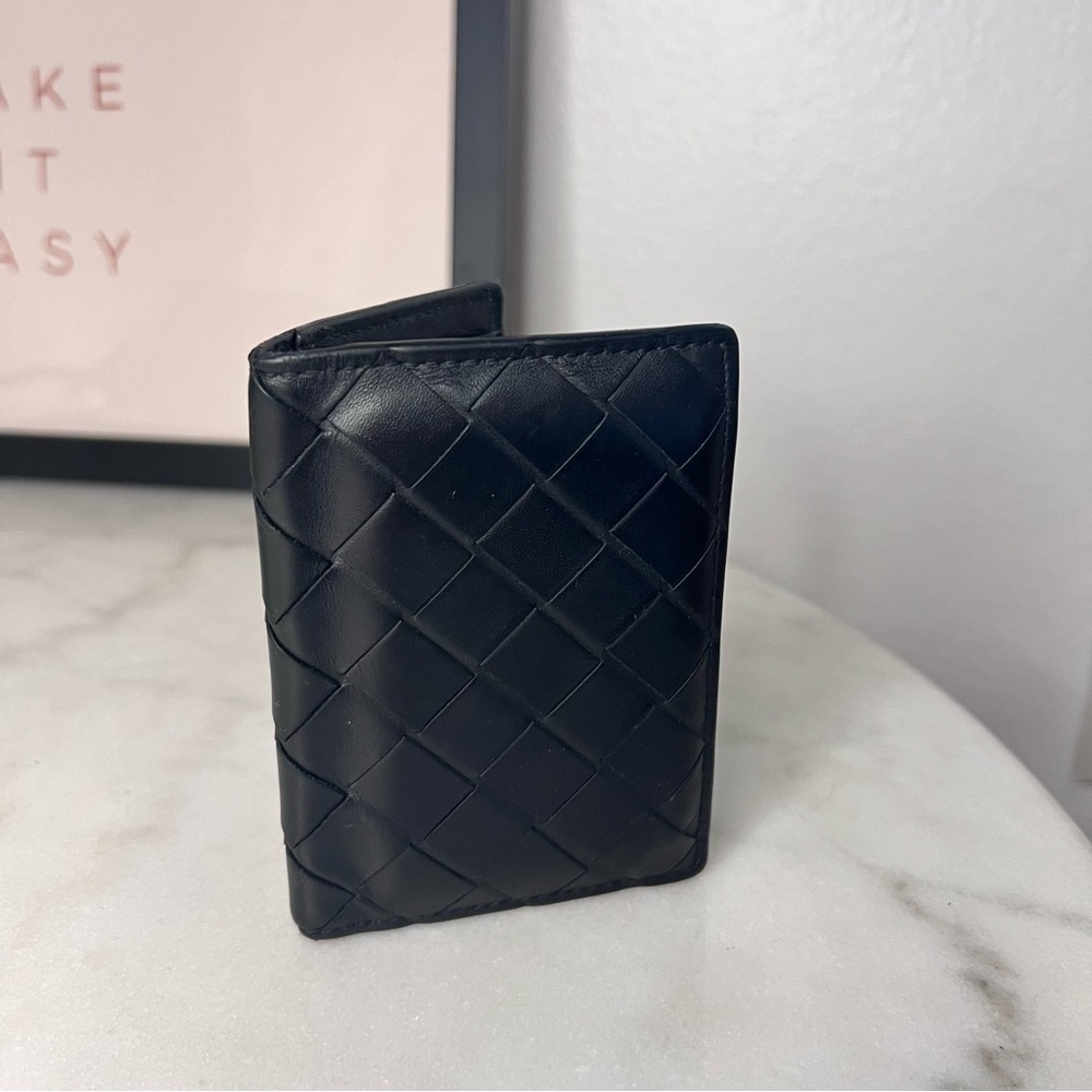 Bottega Veneta Black Leather Woven Wallet